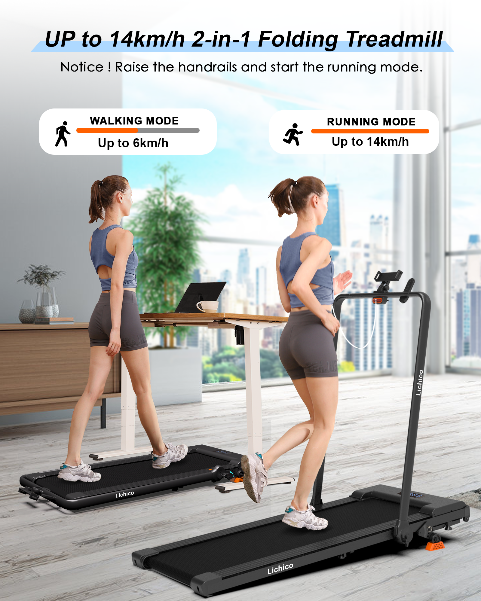 2-in-1 Adjustable Incline Treadmill AD-4000 | Lichico